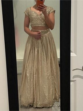 Elegant Champagne Beaded Two-Piece Wedding Dress